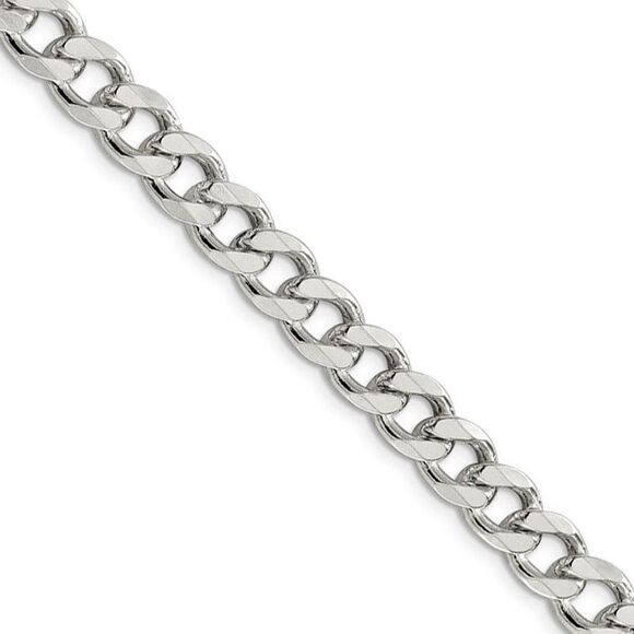 Men's 8mm Sterling Silver Solid Pave Curb Chain Necklace 20 Inch
